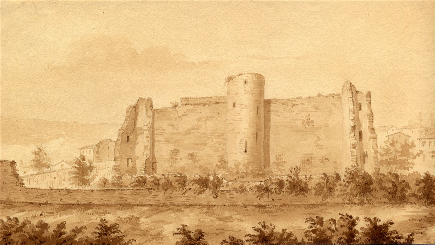 Gravure ancienne du château et de la tour de la prison, 1818