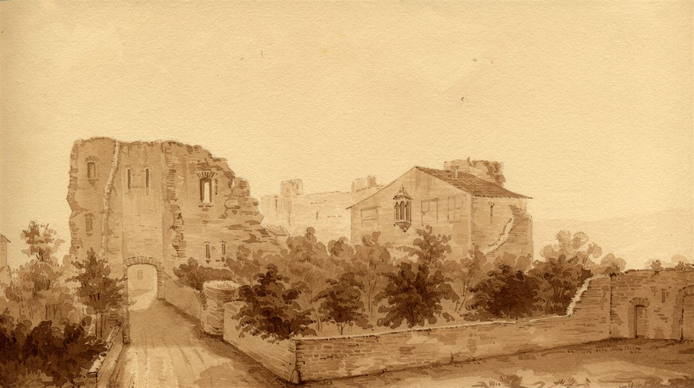 Gravure ancienne de l'entrée de l'enceinte