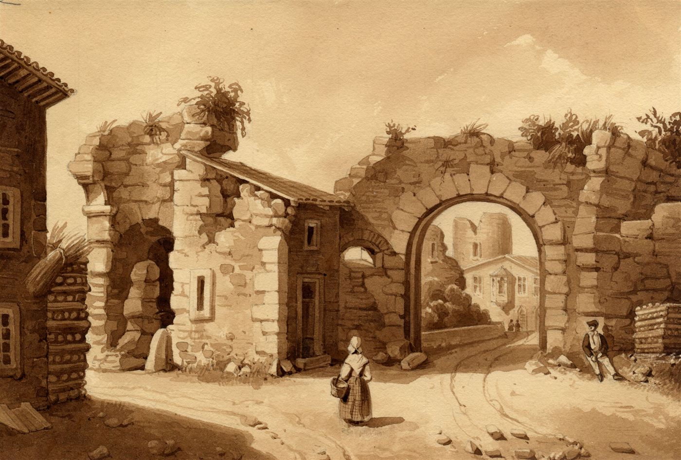 Gravure ancienne de la porte d'entrée