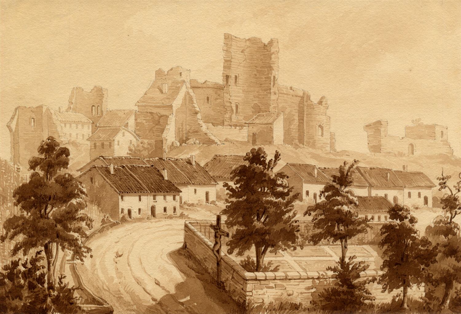 Gravure ancienne du village de Moyen