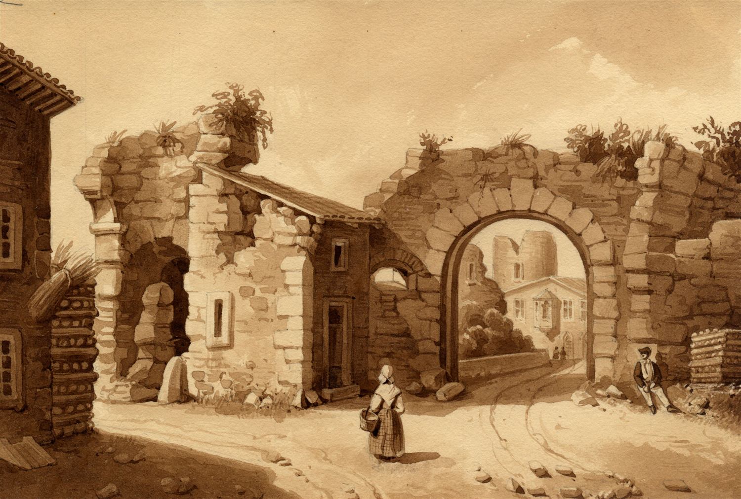 Gravure ancienne de la porte du village